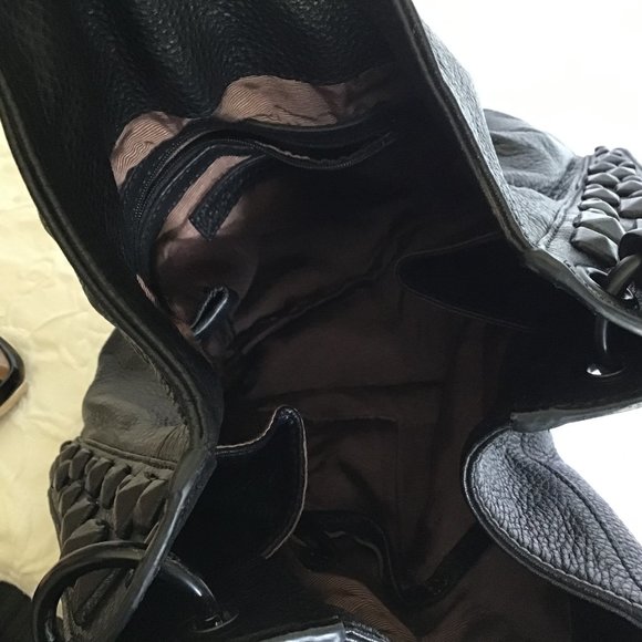 Large Black Shoulder Purse / Tote Bag Decorated with Black Studs - Picture 7 of 8